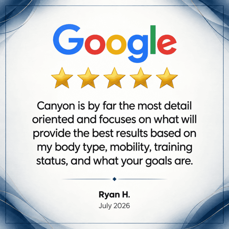 Google review highlighting Canyon's detailed, goal-oriented training approach.