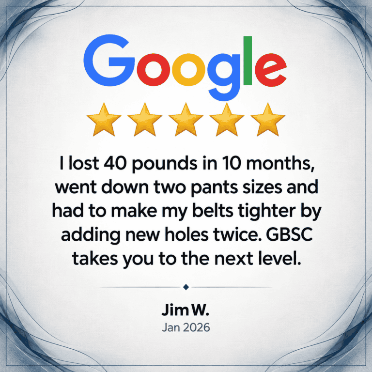 Customer review highlighting weight loss and fitness progress at Granite Bay Strength.